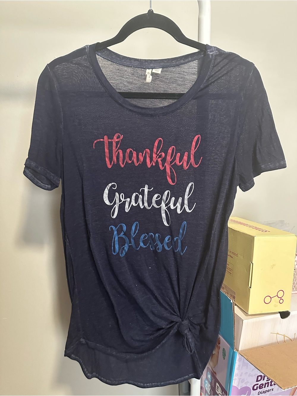 Thankful Grateful Blessed Blue Shortsleeve Lightweight Tee Shirt Size Small